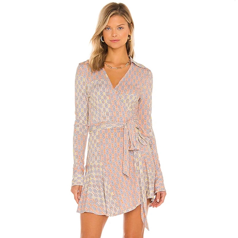 ‼️SOLD‼️NWT Free People Rhetta Long Sleeve Wrap Dress in Light Combo